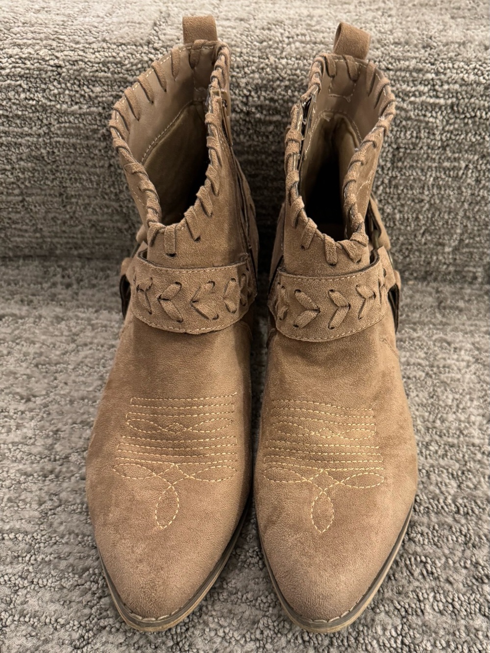 Size 10 - Altar'd State Taupe Suede Western Ankle Booties